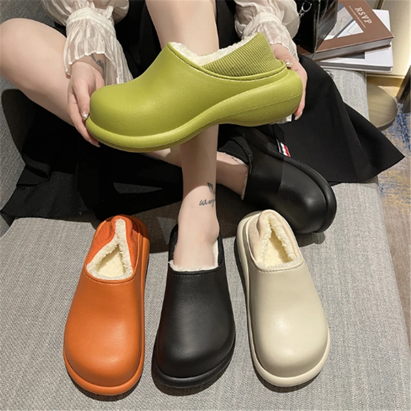 

JIANBUDAN New Home Cotton shoes EVA Waterproof Winter Slippers Women's Indoor Warm Plush slippers Thick bottom Home shoes