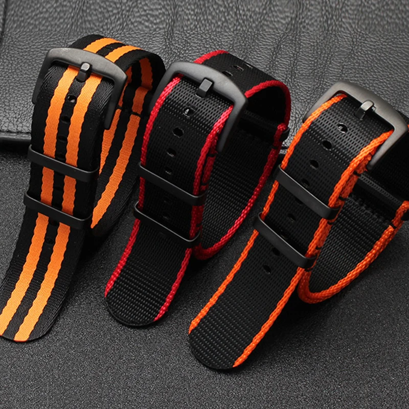 Premium Quality 20mm 22mm Seatbelt Watch Band Nylon Nato Strap For 007 James Bond Military Striped Replacement Watch Accessories