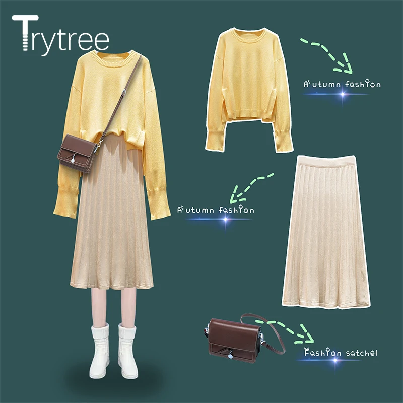 Trytree 2019 осенне зимний женский комплект из двух предметов повседневный Вязаный