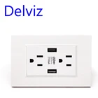 Розетка USB стандарта США Delviz, 2.1 А, двойной usb-порт для зарядки светодиодный индикатор, 110  250 В переменного тока, переключатель panell, штепсельная Вилка для настенных точек питания 15 А