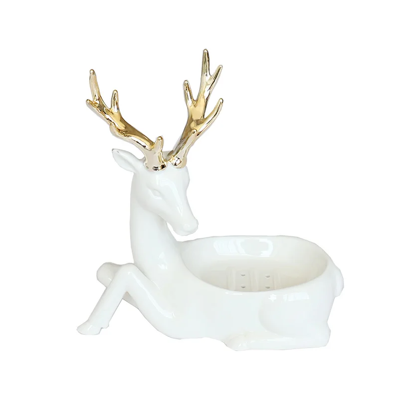 

Fashion Ceramic Fawn Shaped Soap Box Retro Bathroom Decoration Soap Tray Jewelry Ring Pendant