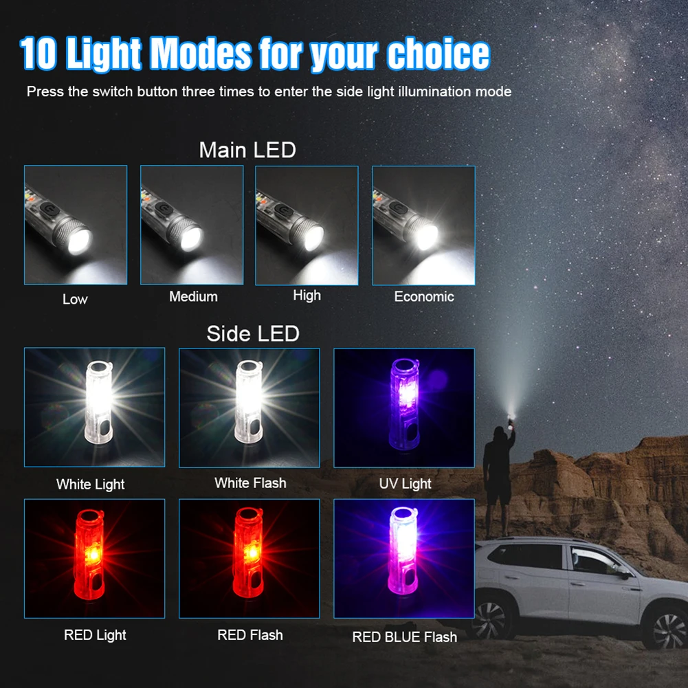 Mini Torch with Buckle UV Red LED Flashlight USB Rechargeable Tactical Keychain Pocket Lamp Waterproof Light for Outdoor Camping |