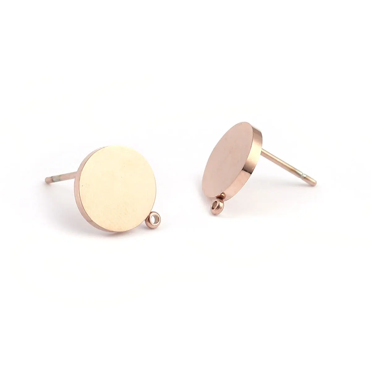 

New 304 Stainless Steel Ear Post Stud Earrings Round Rose Gold Earring Finding Diy gift for women W/ Loop 12mm x 10mm, 2 PCs