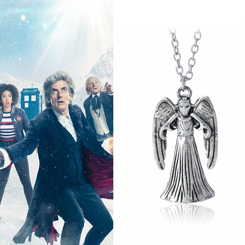 

Fashion Jewelry Vintage Antique Charm The Mysterious Doctor Crying Weeping Angel Wing Pendant Necklace For Friends Gifts