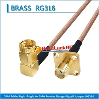sma male right angle 90 degree to sma female flange 4 hole pigtail jumper rg316 extend cable low loss