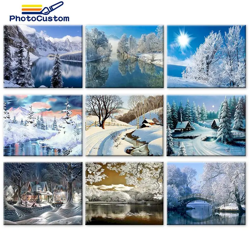 

PhotoCustom Acrylic DIY Drawing 40x50cm Paint By Number Snow landscape on Canvas Pictures Acylic Home Decor Gift