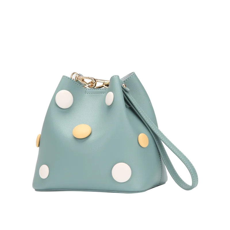 

Tamara 2021 New Fashion Dot Bucket Bag Candy Color Soft Leather Hand-held Women's Bag Texture Single Shoulder Messenger