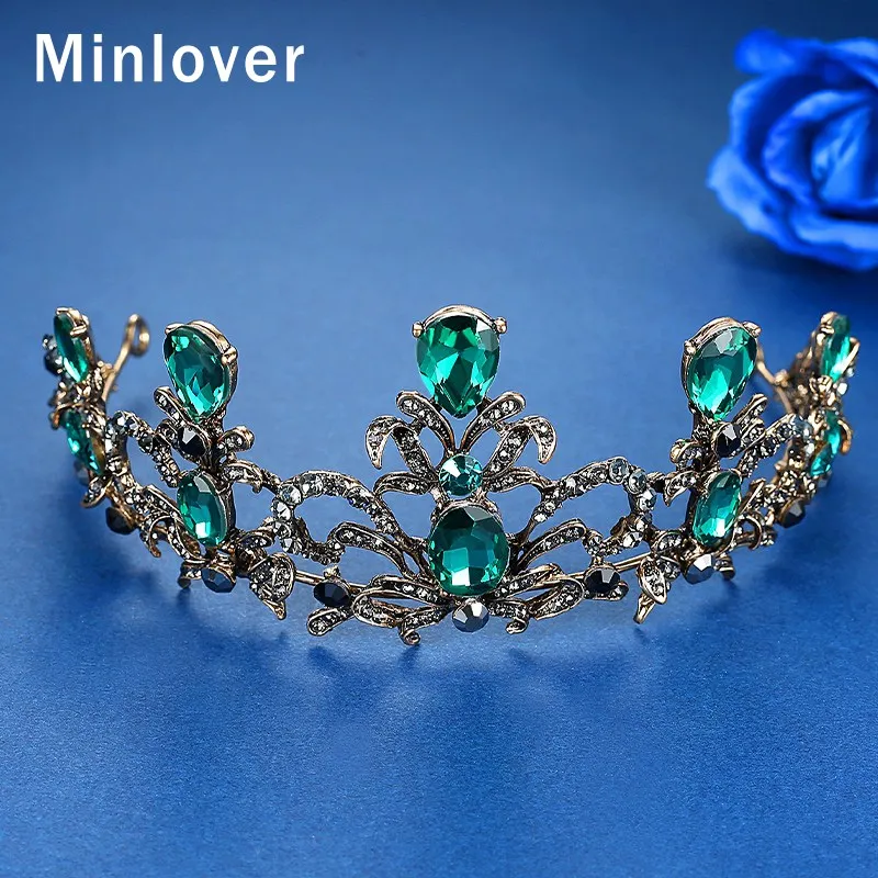 Minlover зеленый кристалл барокко невесты диадемы и короны для женщин Свадебные украшения волос аксессуары королева диадема, Корона повязка на голову