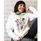 Женский пуловер с капюшоном, цветной, с растительными цветами, с длинным рукавом