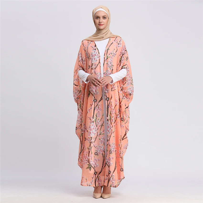 Женский исламский мусульманский кардиган 5 цветов цветочный принт Caftan турецкий