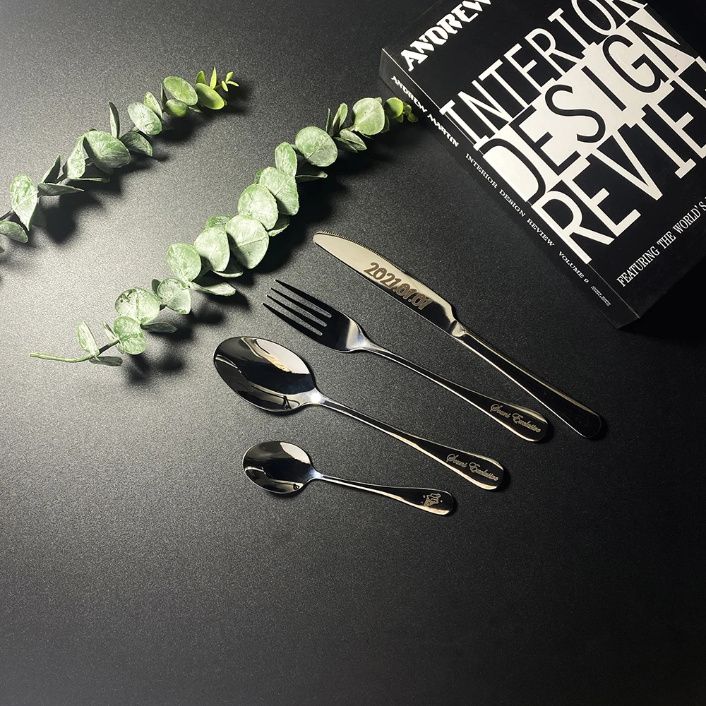 Personalized Wedding Party Spoon Knife 4 Pieces Set Custom  Tableware Forks Knives Stainless Steel Dessert Western Food Sets