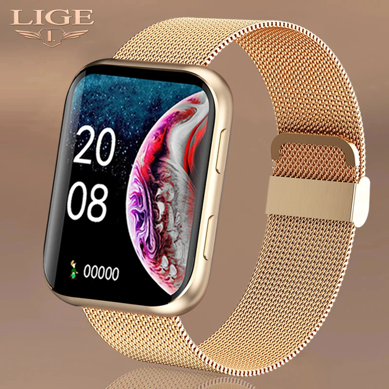 

LIGE New Women Smartwatch Men 1.69'' Full Touch Sports Watches Blood Pressure Sleep Monitoring Smart Watch Women For Android IOS