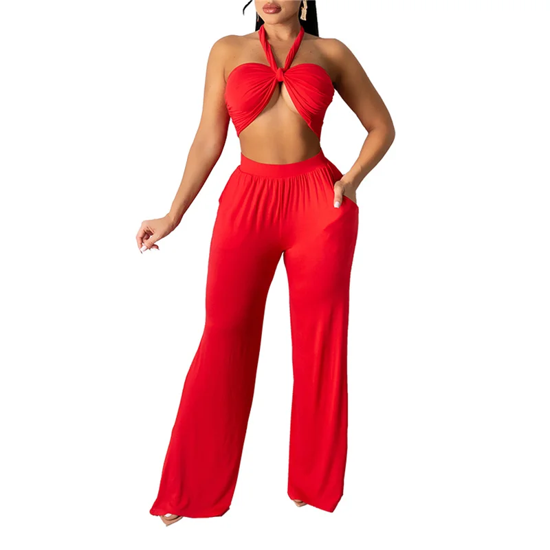 

Новинка 2021, женский летний костюм из двух предметов, модные однотонные бандажные топы-трубы и длинные брюки с высокой талией