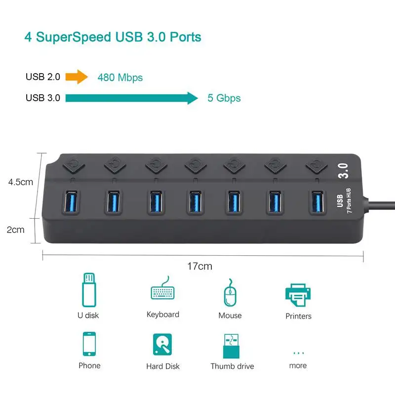 Usb-хаб 3 0 5 Гбит/с высокая скорость 7 портов Usb концентратор разветвитель вкл/выкл