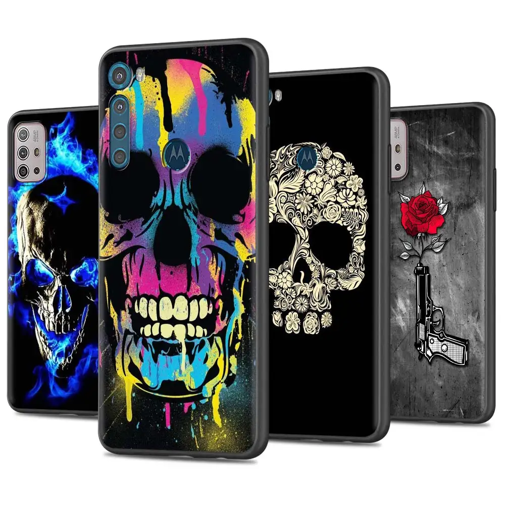 

Flower Grim Skull Case for Motorola Moto G9 Play G8 Power Lite One Fusion Plus E6s G Stylus G30 Edge Soft Shell Phone Cover Sac