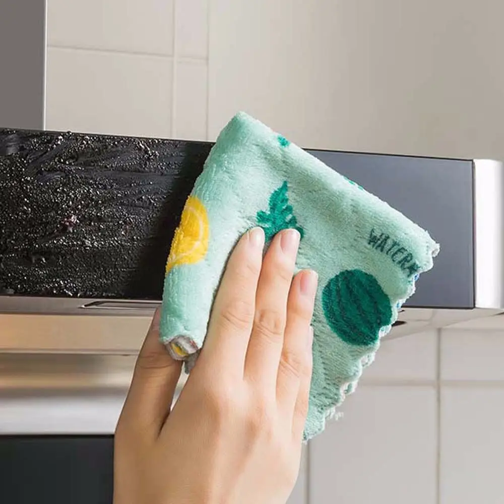 

Microfiber Cleaning Cloth Wash Cloths Absorbent Coral Fleece Kitchen Dish Towels Reuseable Nonstick Oil Washable Quick-Drying