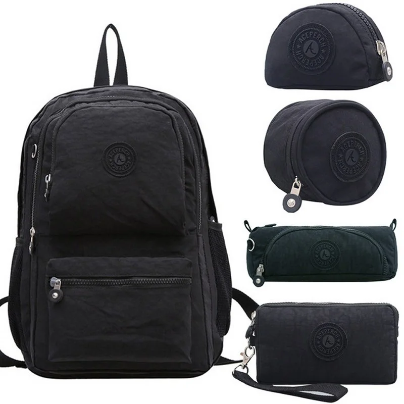 5 pieces Black ACEPERCH Повседневный школьный рюкзак для девочек-подростков, женские рюкзаки, нейлоновый рюкзак для ноутбука, женский рюкзак - Color: 5 pieces Black