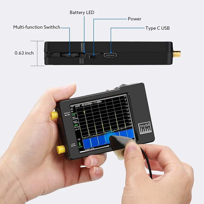 Портативный TinySA анализатор спектра 100 кГц до 960 МГц MF/HF/VHF/UHF Вход генератор