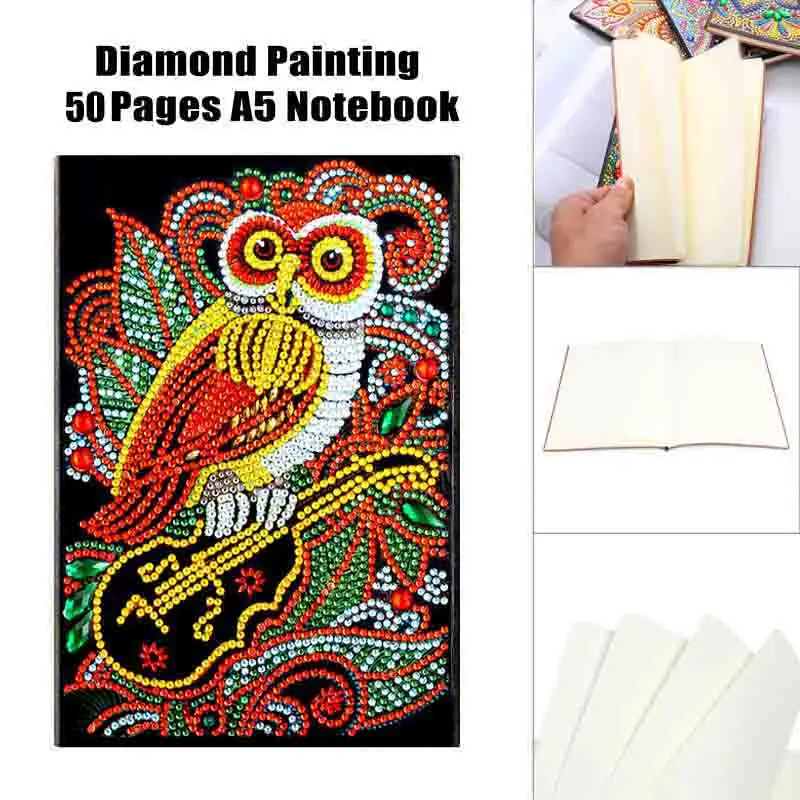 

50 Pages A5 DIY Owl Special Shaped Diamond Painting Notebook Sketchbook Notebook Diamond Embroidery Cross Stitch Diary Book