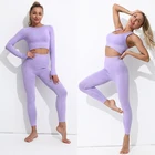 Женский спортивный костюм, комплект для йоги, женская одежда, бесшовная рубашка с длинным рукавом для фитнеса, леггинсы с высокой талией, одежда для тренировок и бега