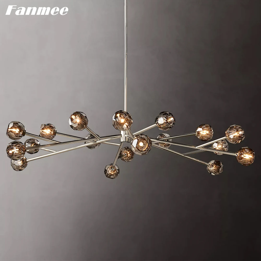 

Boule De Cristal Smoke Round Chandelier Modern Crystal Ceiling Chandelier LED Home Decor Hanging Indoor Lighting for Living Room