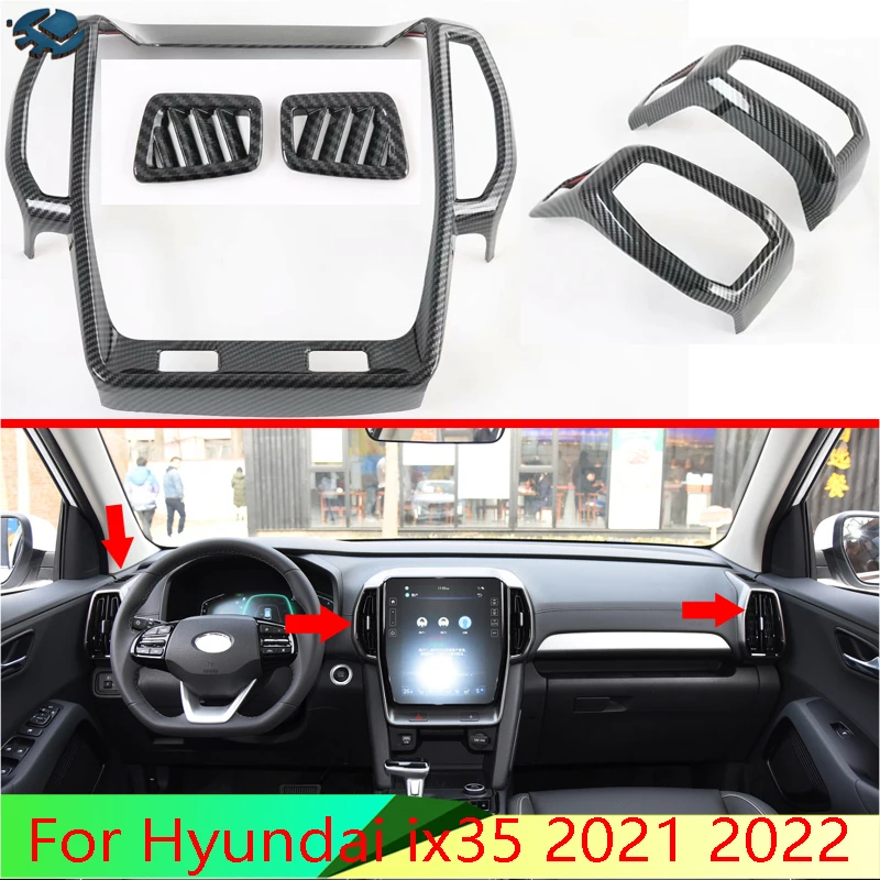 

Для Hyundai ix35 2021 2022, автомобильные аксессуары, стиль из углеродного волокна, крышка вентиляционного отверстия, отделка приборной панели, рамка, литье, гарнир