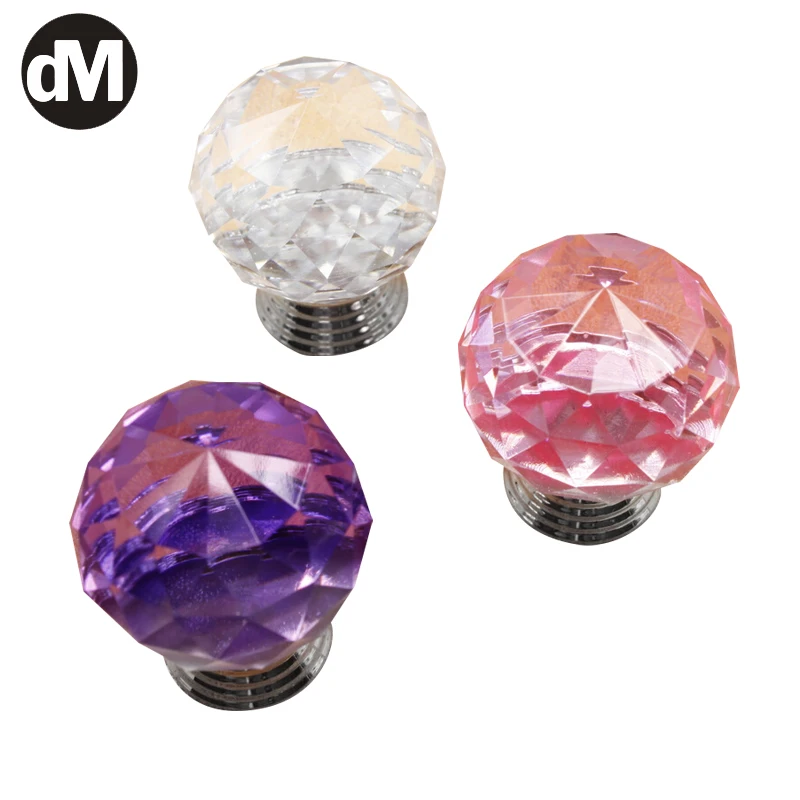 

DM 10pcs/Set Modern Multicolored Ball Crystal Handle 30mm Single Hole Round Drawer Knobs Wardrobe Handles Cabinet Pull Furniture