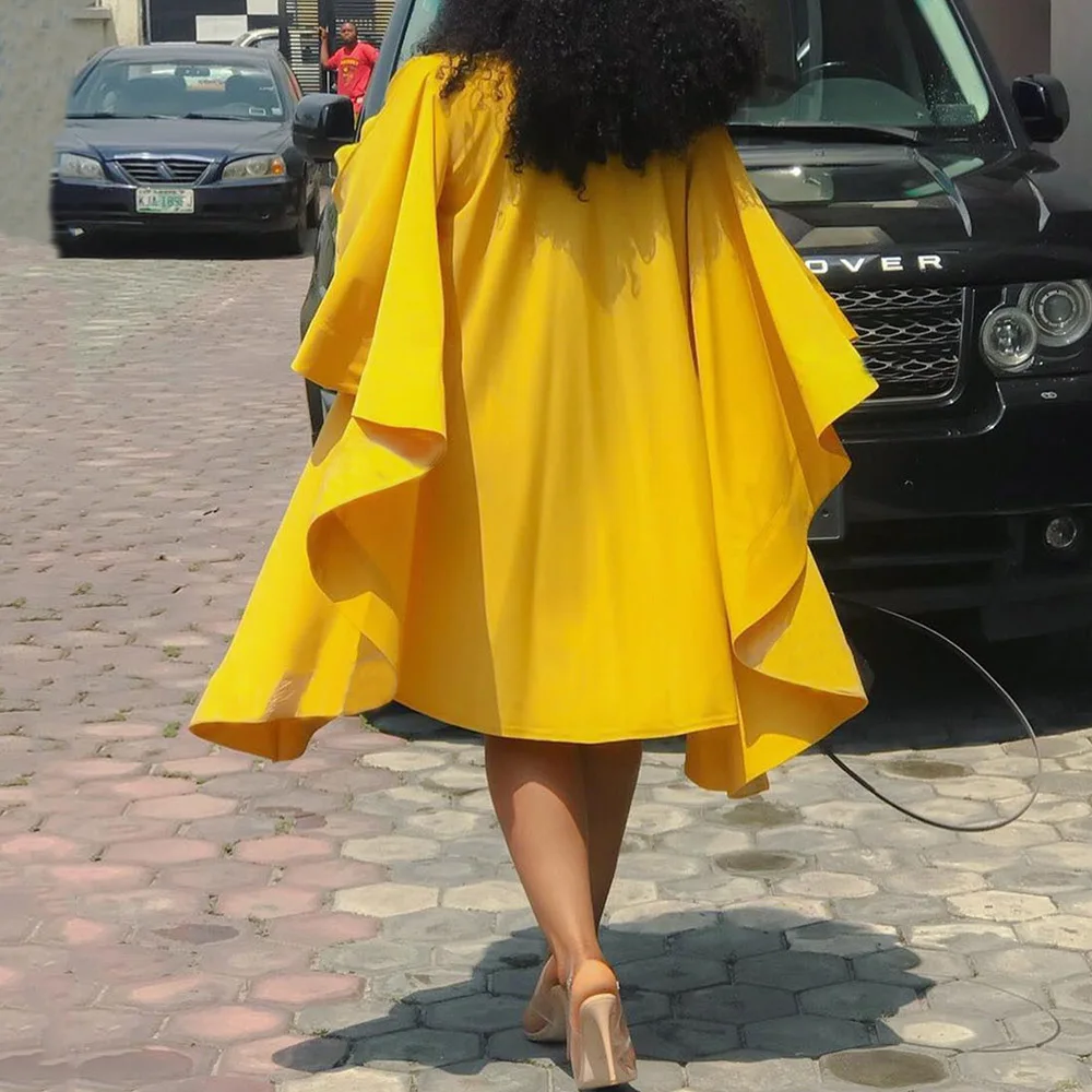 

Casual Yellow Oversize Dress Women Ruffles Fashion Loose Batwing Sleeves Summer Midi Dresses Plus Size Robe African Vestidos