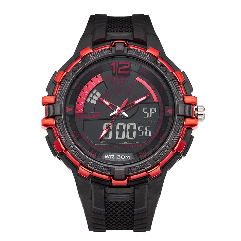 Red D-ZINER G военный шок мужские часы спортивные часы светодиодный цифровой 10 бар водонепроницаемые повседневные часы мужские Часы наручные кварцевые часы - Цвет: Red