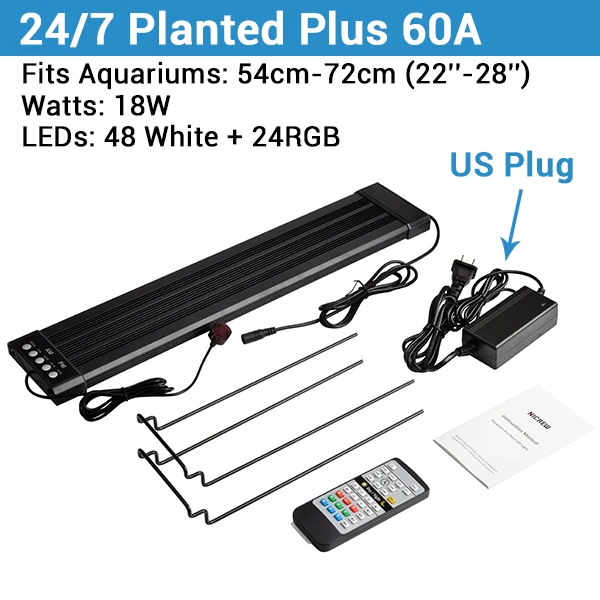 60A US Plug NICREW 30-72 см светодиодный светильник для аквариума, 110-240 В, автоматический таймер, светильник для аквариума - Цвет: 60A US Plug
