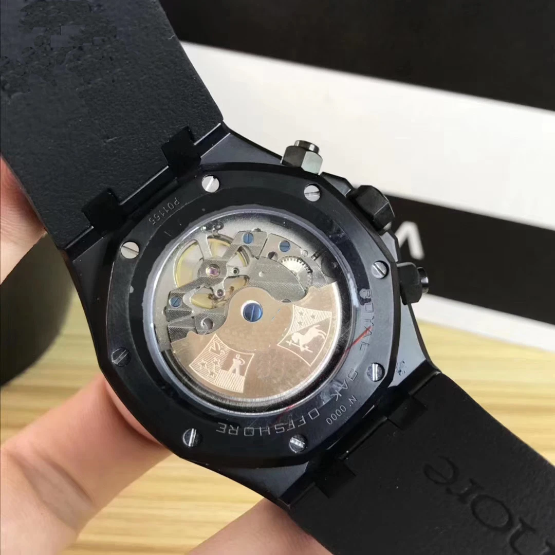 

Classic New Men Stainless Steel Automatic Mechanical Sapphire Watches Full Black Case Rubber Tourbillion Blue Green Hand