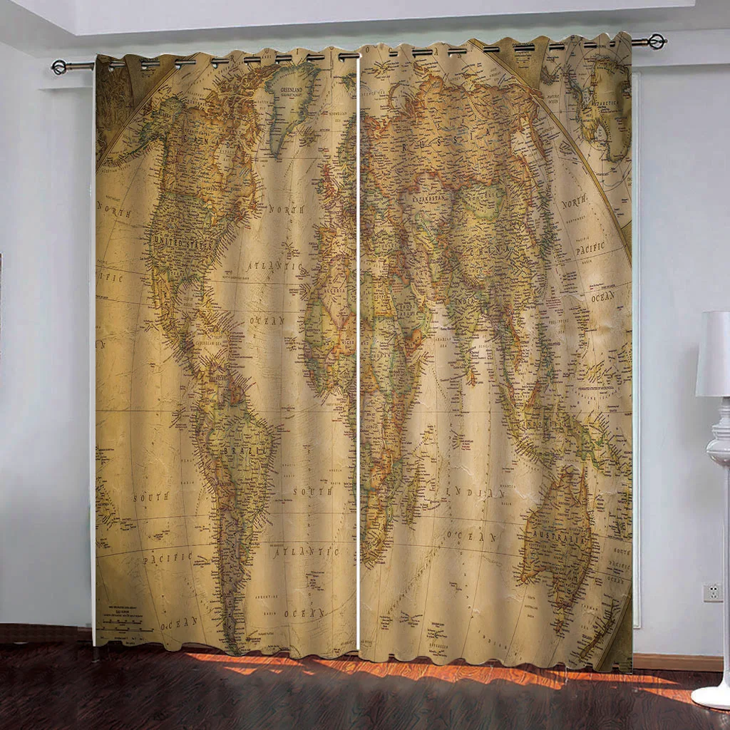 

Map distribution map curtains Golden 3D Curtains Living Room Bedroom Kitchen Drapes Cortinas Customized size Blackout curtain