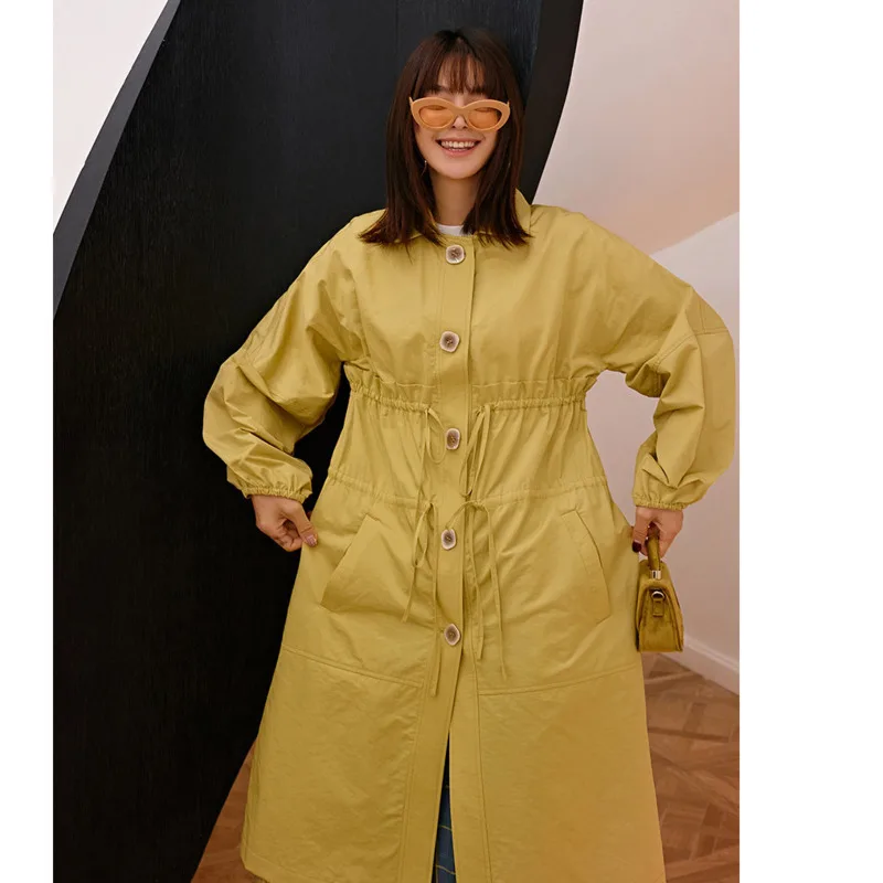 LANMREM может отправить темперамент свободный желтый лацкане длинный ветровка для