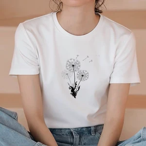 2021 Summer Short Sleeve Graphic Dandelion Printed White T-shirt White Harajuku Aesthetic T-Shirts Women Ullzang Funny T-shirt