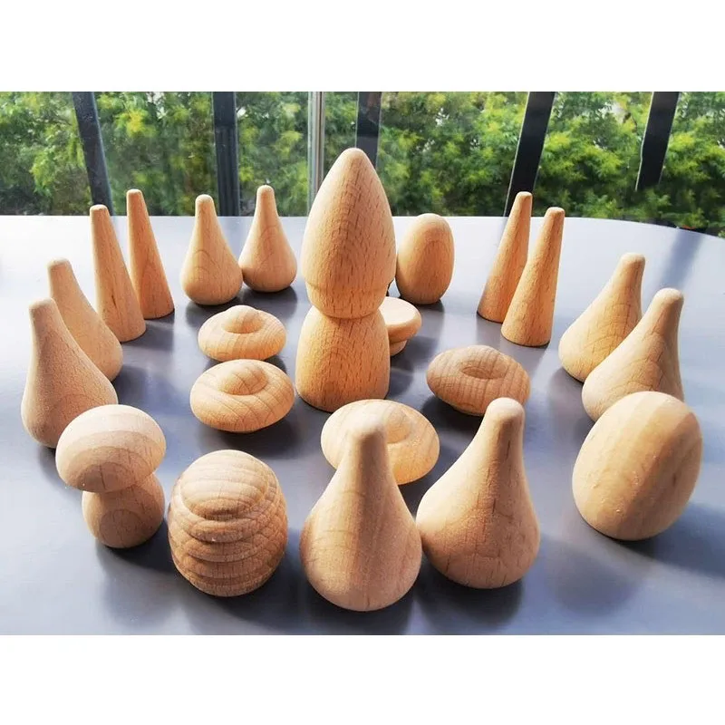 

6pcs Handmade Painting Beech Wooden Dolls Loose Parts /DIY Painting Wood Honeycomb Mushrooms Cones Droplets Acorns Creative Toy