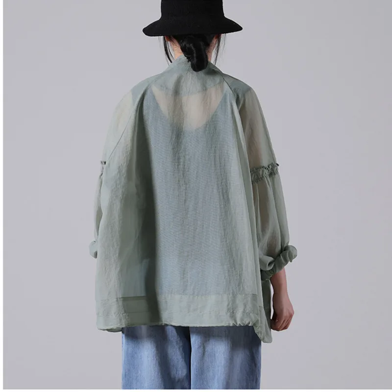 

IEQJ Women Yellow All Match Casual Big Size Wrinkled Minimalist Loose Lapel Long Sleeve Zipper Sun Protection Jacket 3F0137