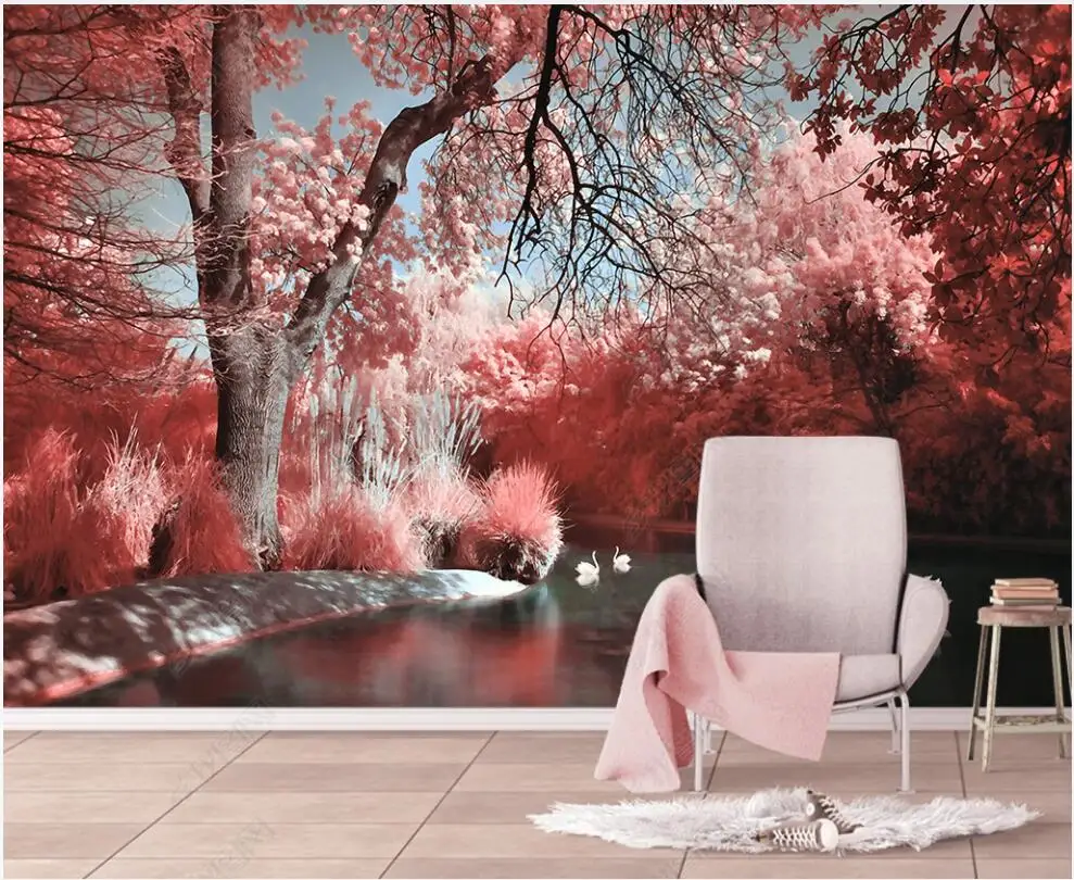 

3d photo wallpaper custom mural Pink beautiful forest lake water swan home decor living room Wallpaper for walls in rolls