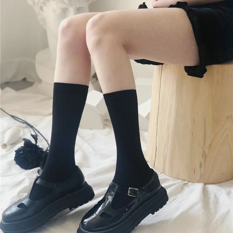 

JK Woman Socks Cute Black White Velvet Lolita Long Socks Solid Color Knee High Socks Fashion Kawaii Cosplay Sexy Nylon Stockings