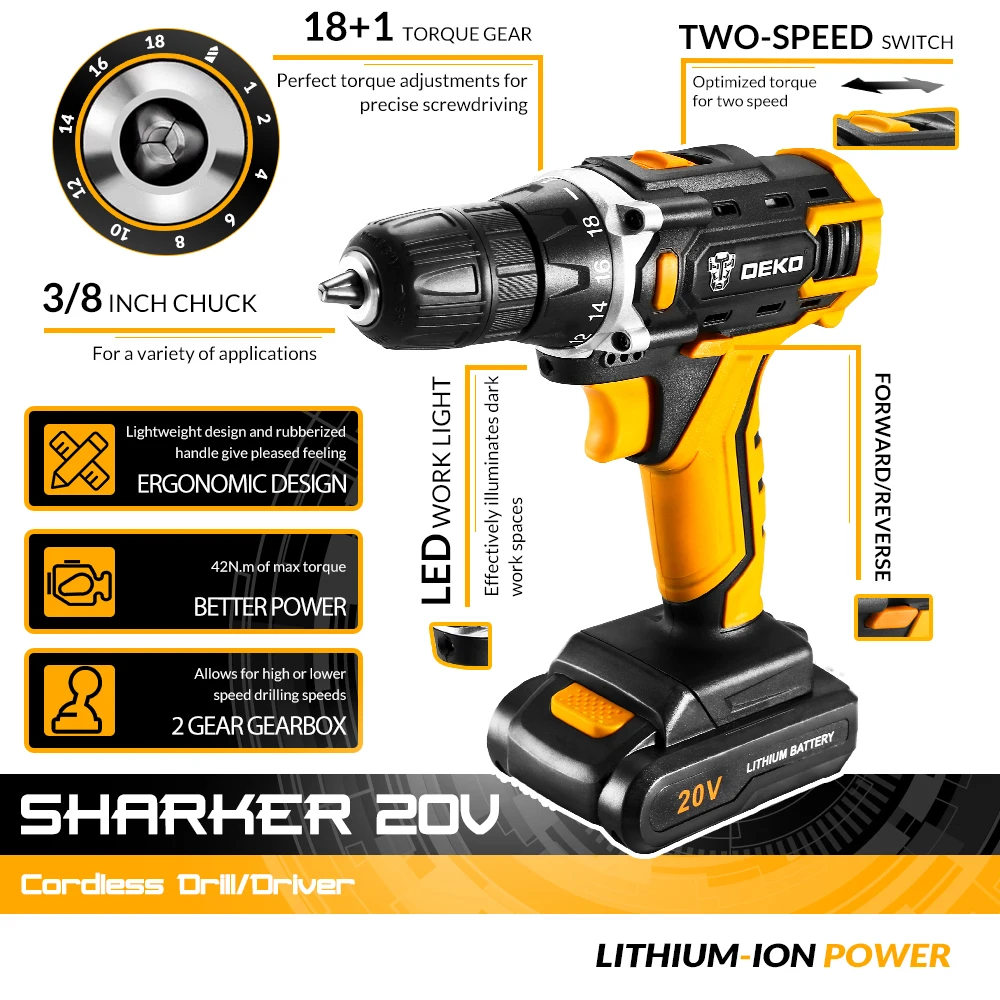 DEKO Banger 12 В/Loner 16 В/Sharker 20 в Беспроводная Дрель светодиодный светильник кой