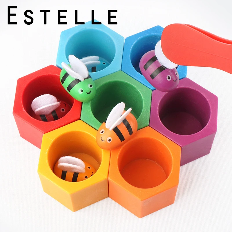 Деревянный Цветной улей клип пчела игра Дети Раннее Образование игрушки Дерево