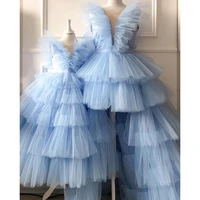 elegant evening gown fluffy tulle mommy and me matching dresses multi layered high low mum and daughter dress family photoshoot
