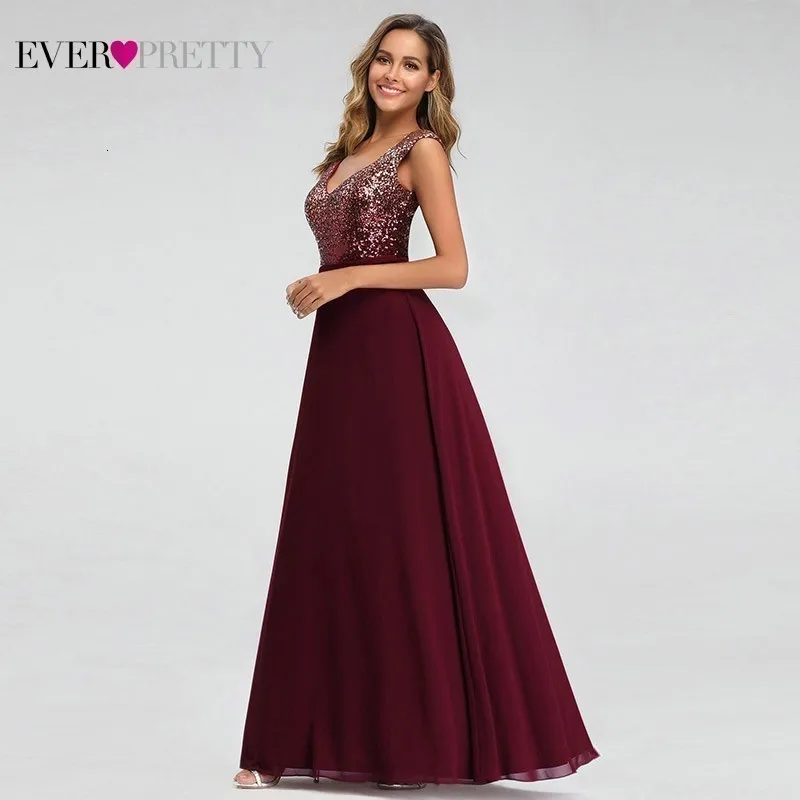 Vestido Madrinha Ever, красивые Бордовые Платья для подружки невесты, а-силуэт, v-образный вырез, сексуальные свадебные платья с блестками, Sukienka Wesele