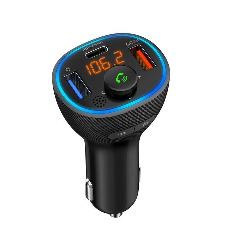 

Bluetooth 5.0 Car Kit Handsfree Wireless FM Transmitter PD18W& QC3.0 Quick Charge One Key Bass Bass Music MP3 Audio Player