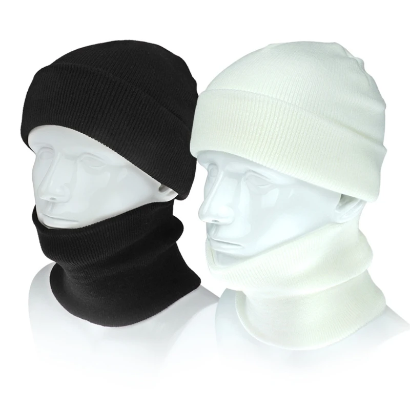 

Шапка унисекс, зимняя вязаная в рубчик, комплект из 2 предметов, круглый шарф, флуоресцентный, неоновый, однотонный, Лыжные шапки с манжетами