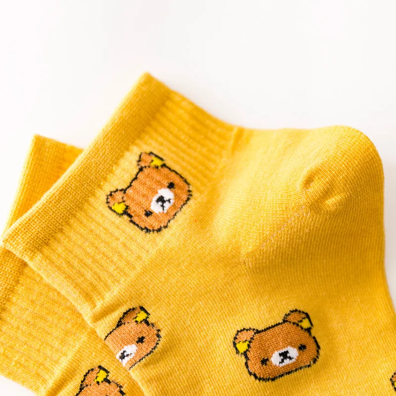 

2021 New Cartoon Women's Breathable Cotton Socks Cute Bear Lovely Animal Pattern Girl Sock Combed of Pure Cotton Female Socks