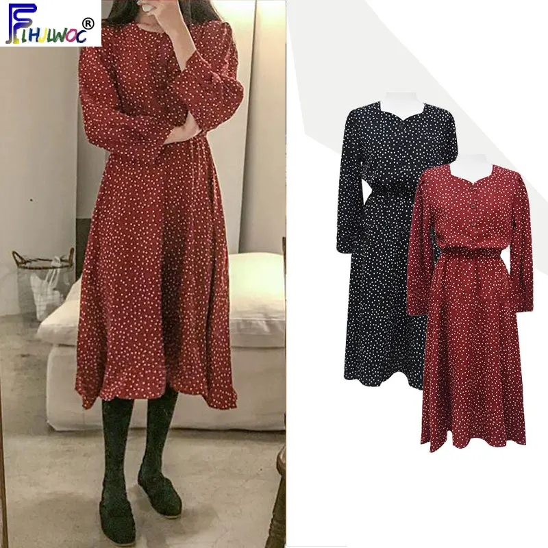Осенние базовые платья Лидер продаж женское винтажное платье с длинным рукавом и