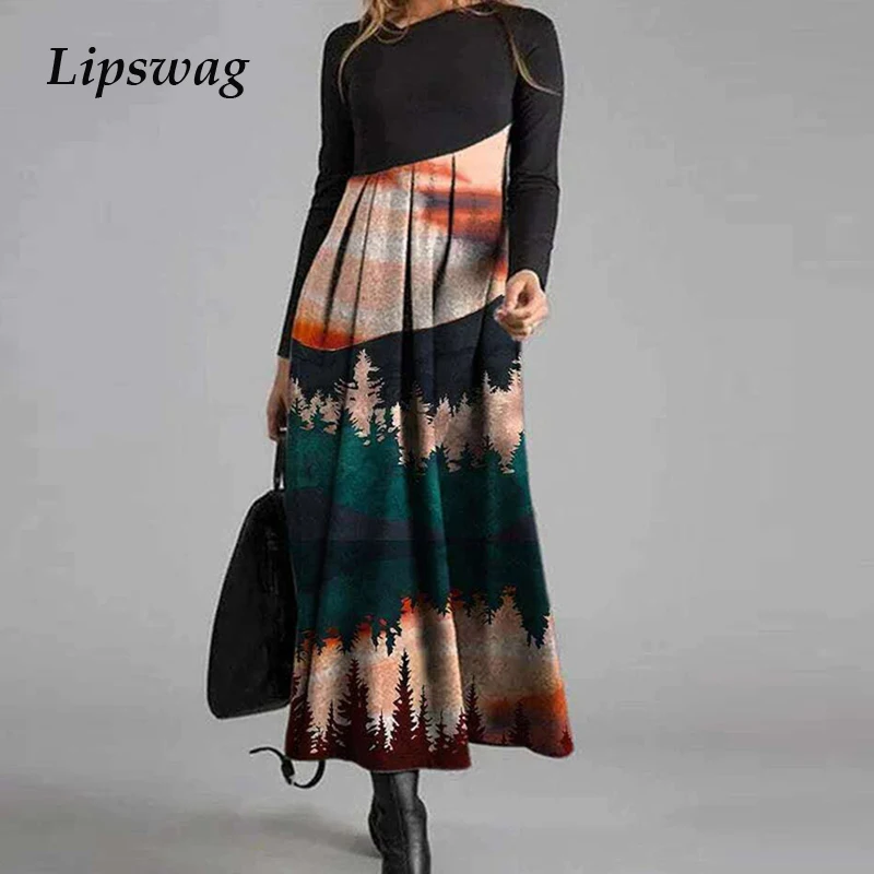 

Elegant Long Dress Women Spring Pleated Slim Party Dress Office Ladies O-Neck Fashion Autumn Casual Dresses Vestidos Streetwear