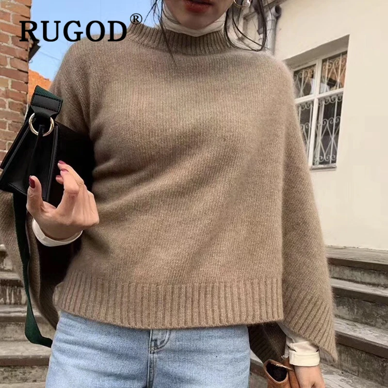RUGOD Auturm Свободный вязаный свитер женский модный однотонный auturm Дамский Плащ винтажный круглый вырез Хаки Теплый пуловер и пальто