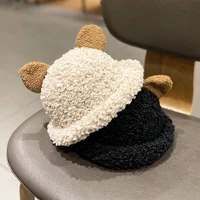 fashion bucket hats for women korean style cute cat ears autumn winter warm basin hat japanese knitted fisherman hat female caps