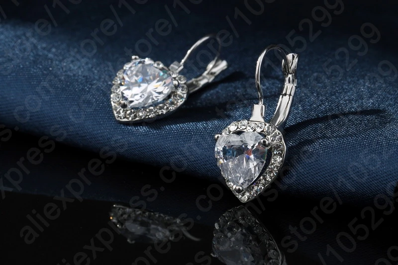 

Romantic 925 Sterling Silver Fine Jewelry Earrings For Woman Wedding Engagement Full Crystal Heart Brincos Free Shipping